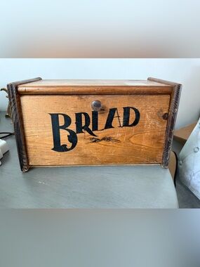 Wooden Bread Box with Vintage Lettering